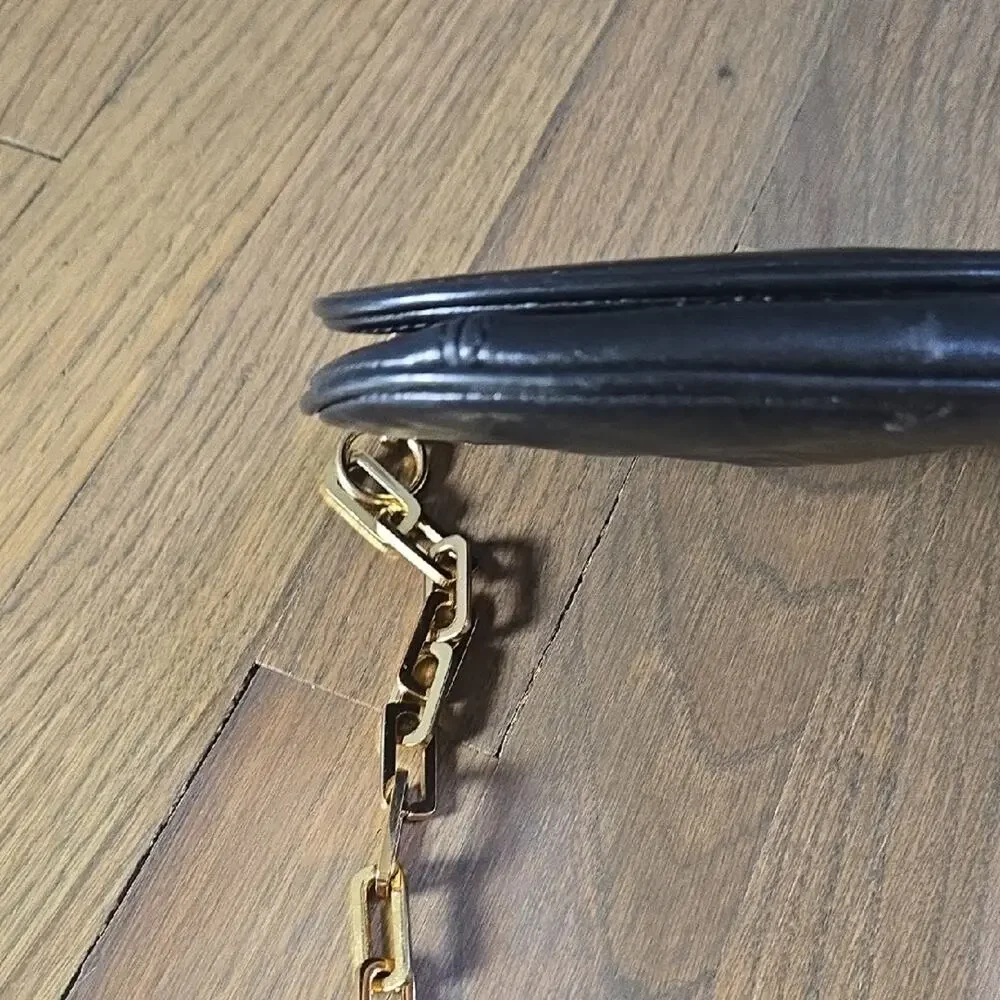 Tory Burch Black Leather Clutch with Gold Crossbody Chain - Picture 11 of 13